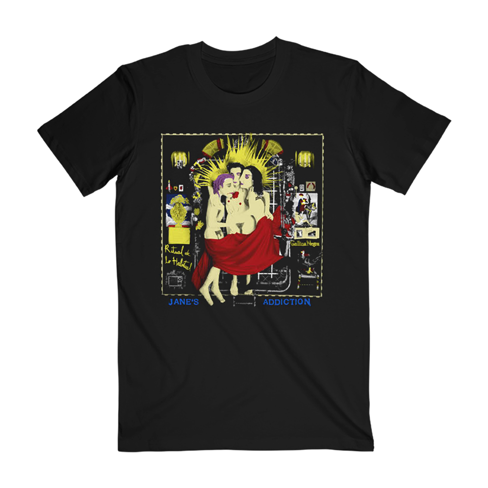 The front of the Vintage Ritual Cover Tee with the Jane's Addiction Ritual De Lo Habitual cover art printed on it.